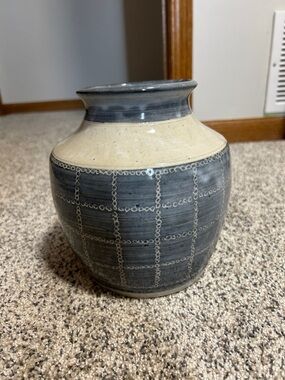 Handcrafted Gray and Cream Ceramic Vase